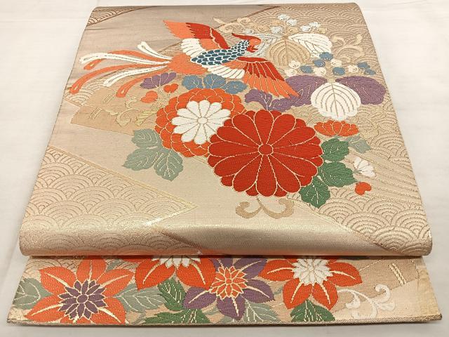 平和屋着物◎六通柄袋帯　唐織　花鳥文　金銀糸　正絹　逸品　BAAX0047qw