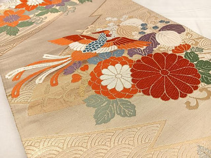 平和屋着物◎六通柄袋帯　唐織　花鳥文　金銀糸　正絹　逸品　BAAX0047qw