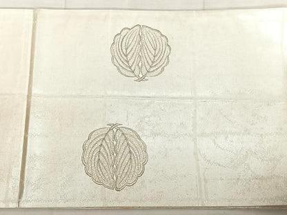 平和屋着物◎太鼓柄袋帯　総刺繍　舞葉文　銀糸　正絹　逸品　BAAX0051qw