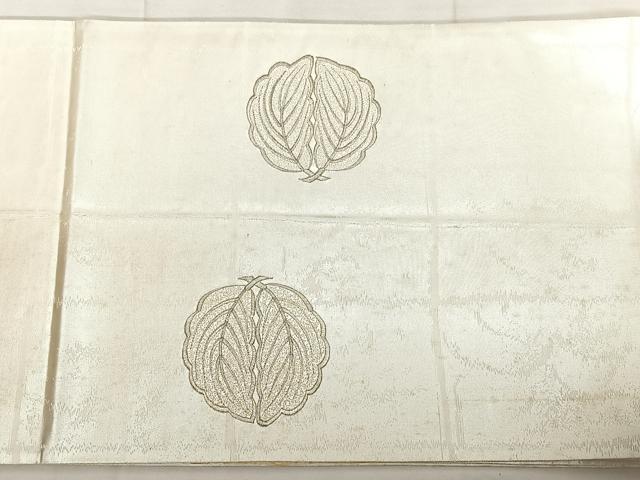 平和屋着物◎太鼓柄袋帯　総刺繍　舞葉文　銀糸　正絹　逸品　BAAX0051qw