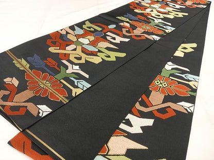 平和屋着物◎六通柄　本袋帯　唐織　幾何学文様　金糸　正絹　逸品　BAAX0054qw
