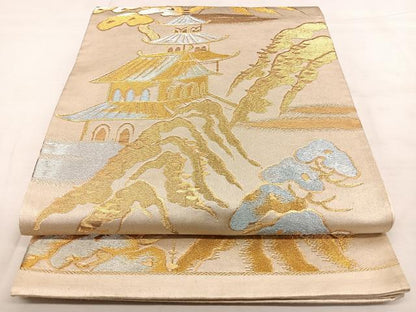 平和屋着物◎六通柄袋帯　唐織　風景文　金銀糸　正絹　逸品　BAAX0055qw