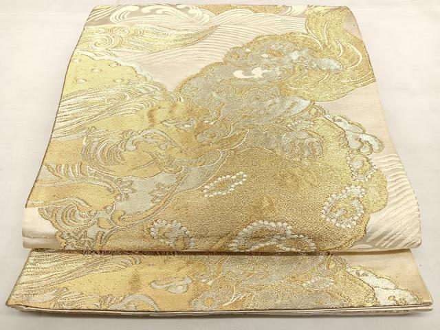 平和屋着物◎六通柄袋帯　唐織　立波文　金糸　正絹　逸品　BAAX0057qw