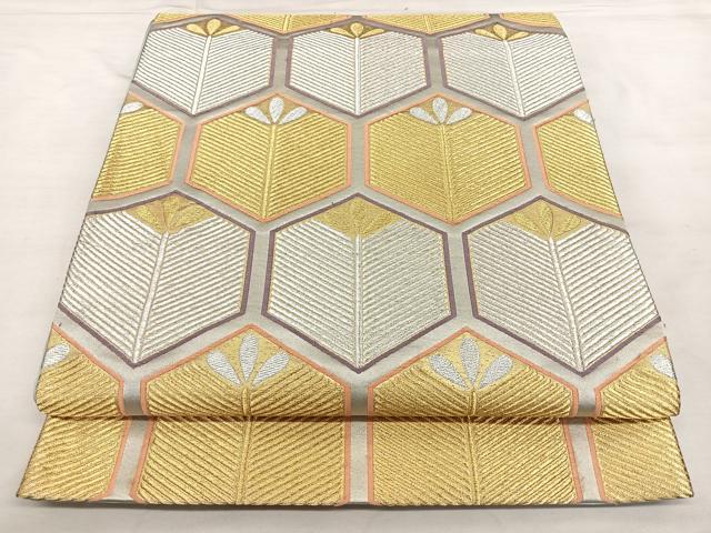 平和屋着物◎六通柄袋帯　唐織　亀甲松葉文　金銀糸　正絹　逸品　BAAX0058qw