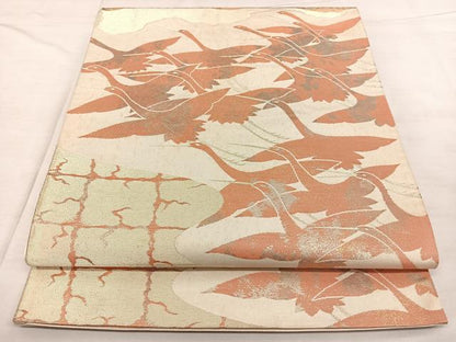 平和屋着物◎六通柄袋帯 飛鶴文 金糸 正絹 逸品 BAAX0064qw