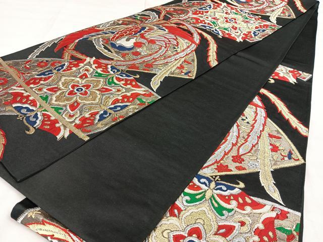 平和屋着物◎六通柄 京袋帯 唐織 黒地 金銀糸 正絹 逸品 BAAX0065qw