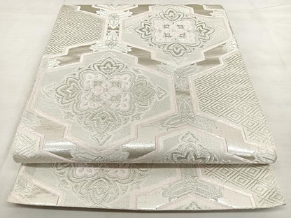 平和屋着物◎六通柄袋帯　唐織　亀甲花文　銀糸　正絹　逸品　BAAX0083qw