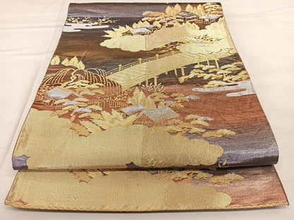 平和屋着物◎六通柄　京袋帯　風景文　金銀糸　正絹　逸品　BAAX0084qw