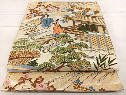 平和屋着物◎六通柄袋帯　唐織　人物文　金糸　正絹　逸品　BAAX0089qw
