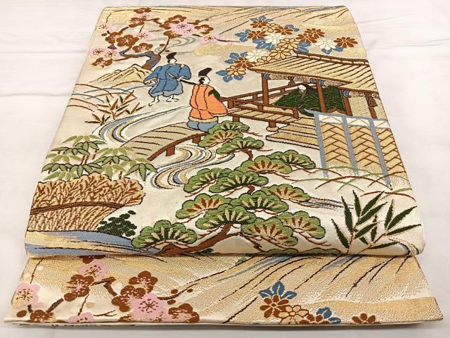 平和屋着物◎六通柄袋帯　唐織　人物文　金糸　正絹　逸品　BAAX0089qw