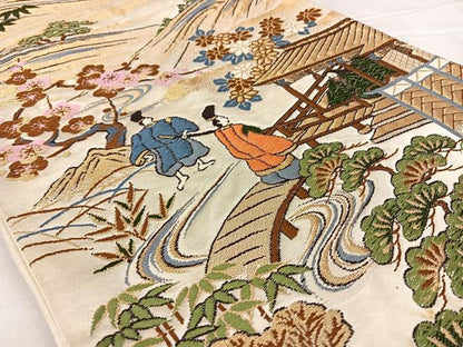 平和屋着物◎六通柄袋帯　唐織　人物文　金糸　正絹　逸品　BAAX0089qw