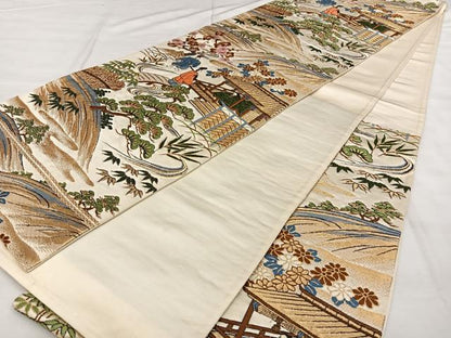 平和屋着物◎六通柄袋帯　唐織　人物文　金糸　正絹　逸品　BAAX0089qw