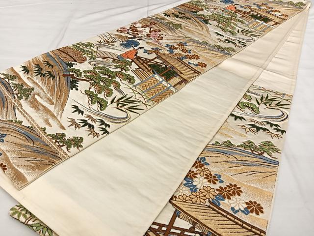 平和屋着物◎六通柄袋帯　唐織　人物文　金糸　正絹　逸品　BAAX0089qw