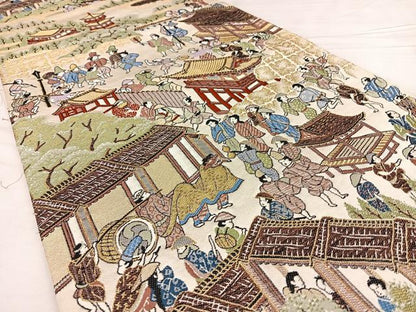 平和屋着物◎六通柄袋帯　唐織　人物文　金糸　正絹　逸品　BAAX0095qw