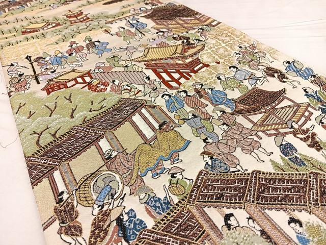 平和屋着物◎六通柄袋帯　唐織　人物文　金糸　正絹　逸品　BAAX0095qw