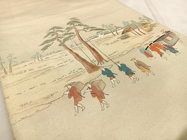 平和屋着物◎太鼓柄袋帯　人物風景文　引箔　正絹　逸品　BAAX0103qw