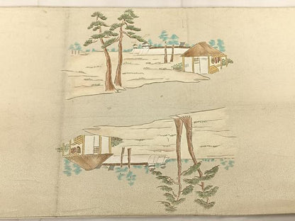 平和屋着物◎太鼓柄袋帯　人物風景文　引箔　正絹　逸品　BAAX0103qw