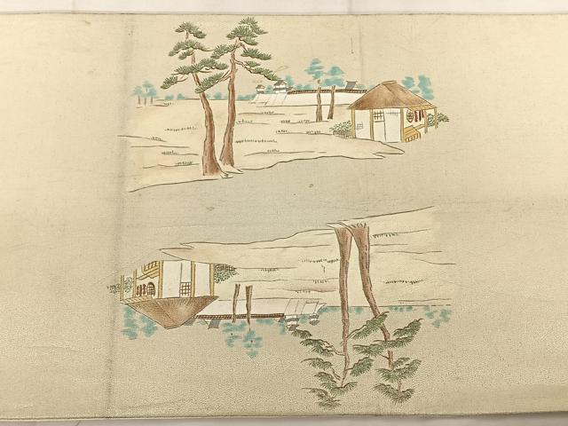 平和屋着物◎太鼓柄袋帯　人物風景文　引箔　正絹　逸品　BAAX0103qw