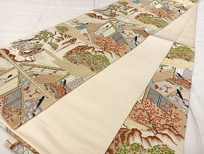 平和屋着物◎六通柄袋帯　唐織　人物文　金糸　正絹　逸品　BAAX0111qw