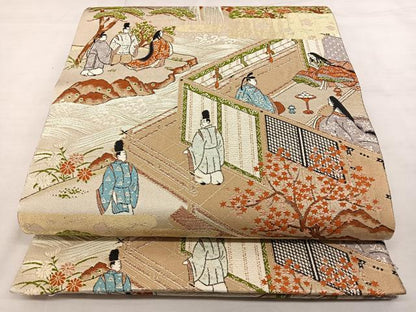 平和屋着物◎六通柄袋帯　唐織　人物文　金糸　正絹　逸品　BAAX0111qw
