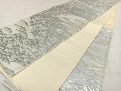 平和屋着物◎六通柄袋帯 唐織 浜松文 銀糸 正絹 逸品 BAAX0115qw