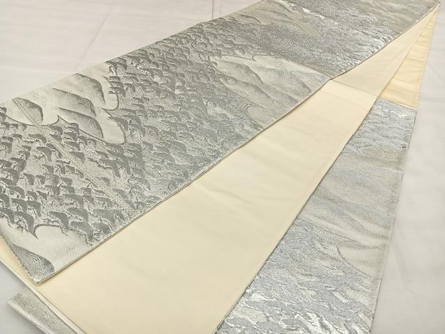 平和屋着物◎六通柄袋帯 唐織 浜松文 銀糸 正絹 逸品 BAAX0115qw