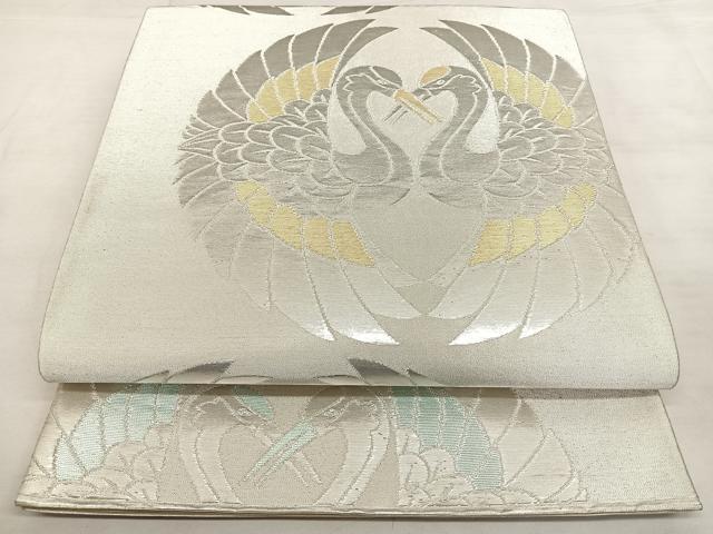 平和屋着物◎六通柄袋帯 唐織 双鶴丸文 金銀糸 正絹 逸品 BAAX0117qw