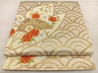 平和屋着物◎六通柄袋帯 唐織 花蝶文 金糸 正絹 逸品 BAAX0119qw