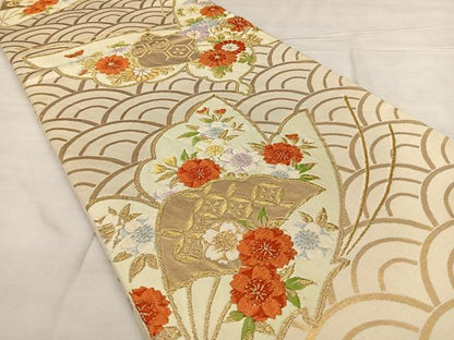 平和屋着物◎六通柄袋帯 唐織 花蝶文 金糸 正絹 逸品 BAAX0119qw