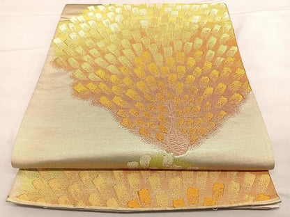 平和屋着物◎六通柄袋帯 唐織 孔雀文 金糸 正絹 逸品 BAAX0122qw