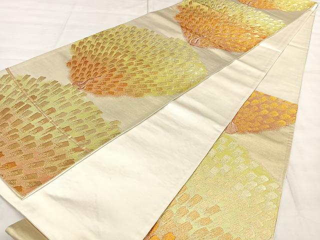平和屋着物◎六通柄袋帯 唐織 孔雀文 金糸 正絹 逸品 BAAX0122qw