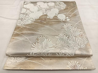 平和屋着物◎六通柄袋帯 唐織 草花文 銀糸 正絹 逸品 BAAX0132qw