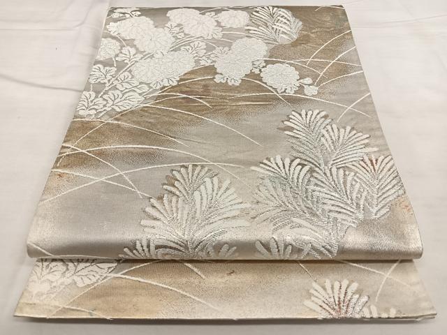 平和屋着物◎六通柄袋帯 唐織 草花文 銀糸 正絹 逸品 BAAX0132qw