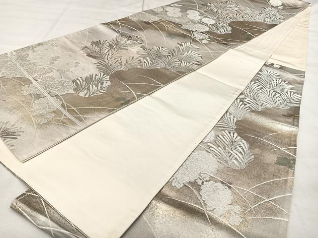 平和屋着物◎六通柄袋帯 唐織 草花文 銀糸 正絹 逸品 BAAX0132qw