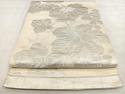 平和屋着物◎六通柄袋帯 唐織 葡萄蔦の葉文 銀糸 正絹 逸品 BAAX0134qw