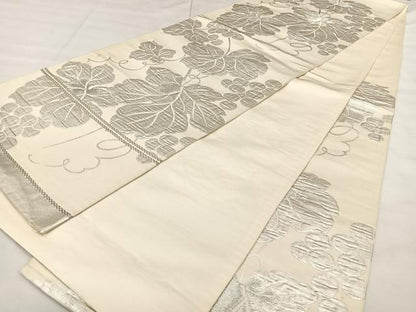 平和屋着物◎六通柄袋帯 唐織 葡萄蔦の葉文 銀糸 正絹 逸品 BAAX0134qw