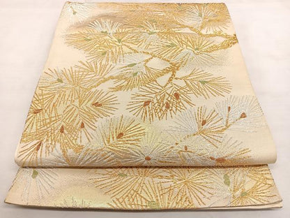 平和屋着物◎六通柄袋帯 唐織 枝松葉文 金銀糸 正絹 逸品 BAAX0139qw