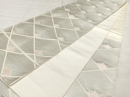 平和屋着物◎六通柄袋帯 唐織 松葉菱文 銀糸 正絹 逸品 BAAX0143qw