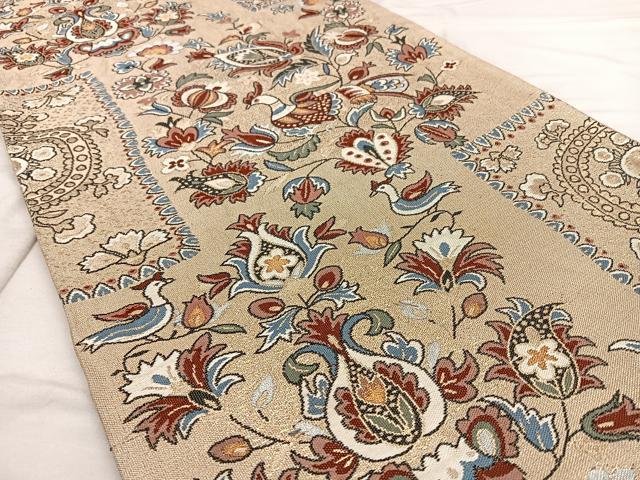 平和屋着物◎六通柄　本袋帯　更紗花鳥文　金糸　正絹　逸品　BAAX0148qw