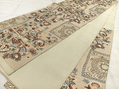 平和屋着物◎六通柄　本袋帯　更紗花鳥文　金糸　正絹　逸品　BAAX0148qw