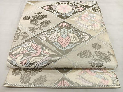 平和屋着物◎六通柄袋帯 唐織 寿花菱紋 純プラチナ箔 正絹 逸品 BAAX0151qw