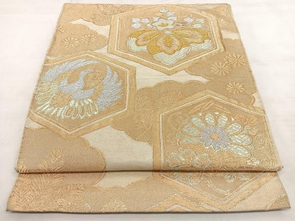 平和屋着物◎六通柄 京袋帯 唐織 亀甲花鳥文 金銀糸 正絹 逸品 BAAX0152qw