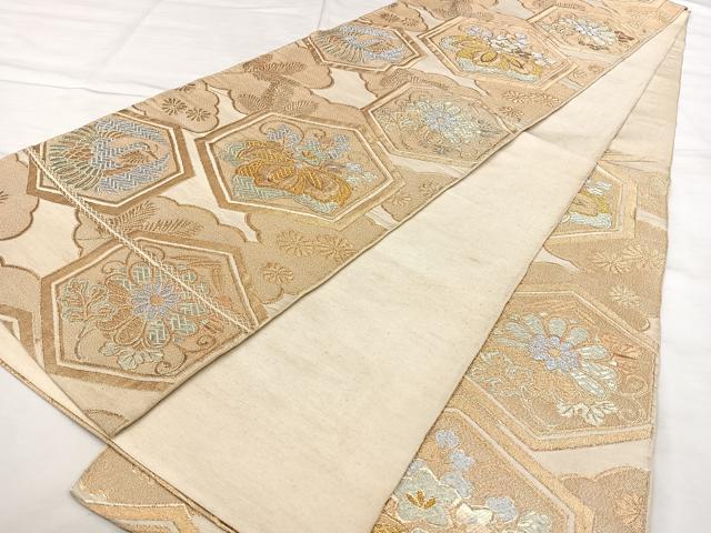 平和屋着物◎六通柄 京袋帯 唐織 亀甲花鳥文 金銀糸 正絹 逸品 BAAX0152qw
