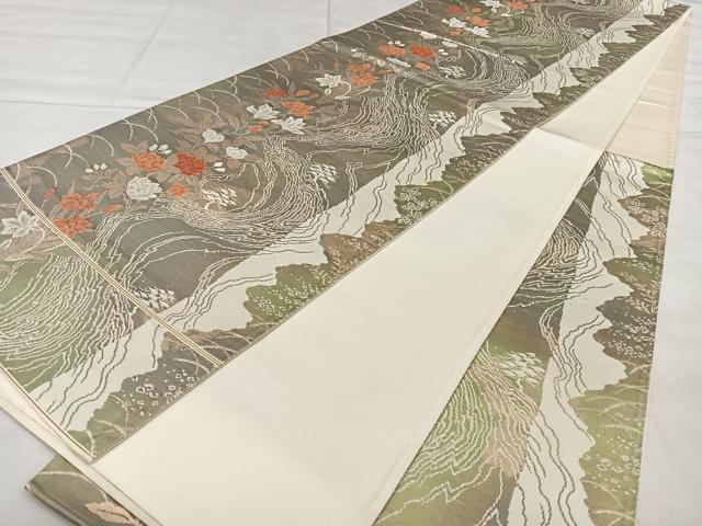 平和屋着物◎西陣 六通柄袋帯 流水花文 引箔 証紙付き 正絹 逸品 BAAX0159qw