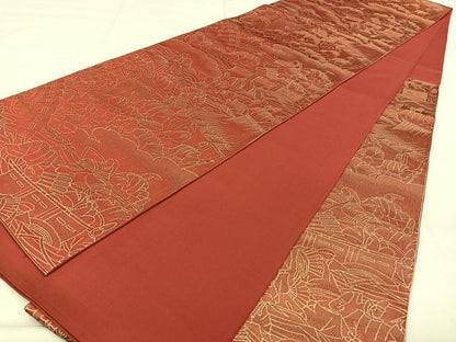 平和屋着物◎六通柄袋帯　人物文　金糸　正絹　逸品　BAAX0160qw
