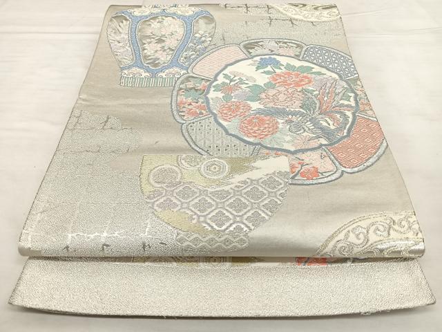 平和屋着物◎西陣　六通柄袋帯　唐織　陶器文　金銀糸　正絹　逸品　BAAX0164qw