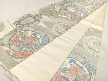 平和屋着物◎西陣　六通柄袋帯　唐織　陶器文　金銀糸　正絹　逸品　BAAX0164qw
