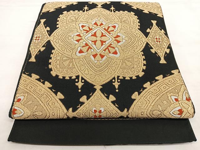 平和屋着物◎六通柄袋帯　唐織　黒地　金糸　BAAX0165qw