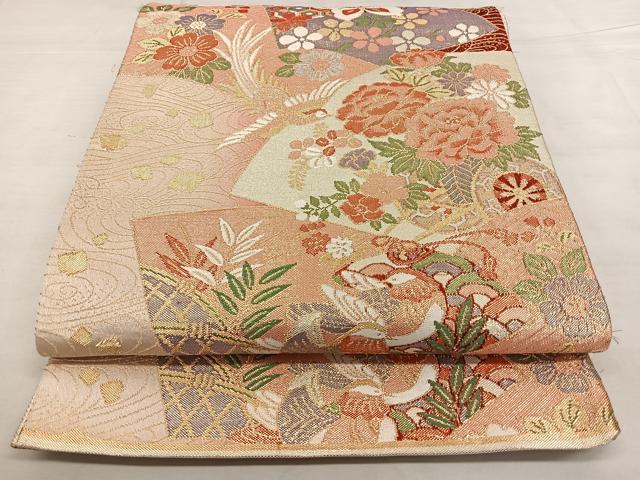 平和屋着物◎佐賀錦　六通柄袋帯　地紙花鳥文　金糸　正絹　逸品　BAAX0171qw