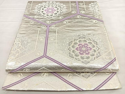 平和屋着物◎六通柄袋帯 亀甲花文 プラチナ箔二重織 正絹 逸品 BAAX0173qw